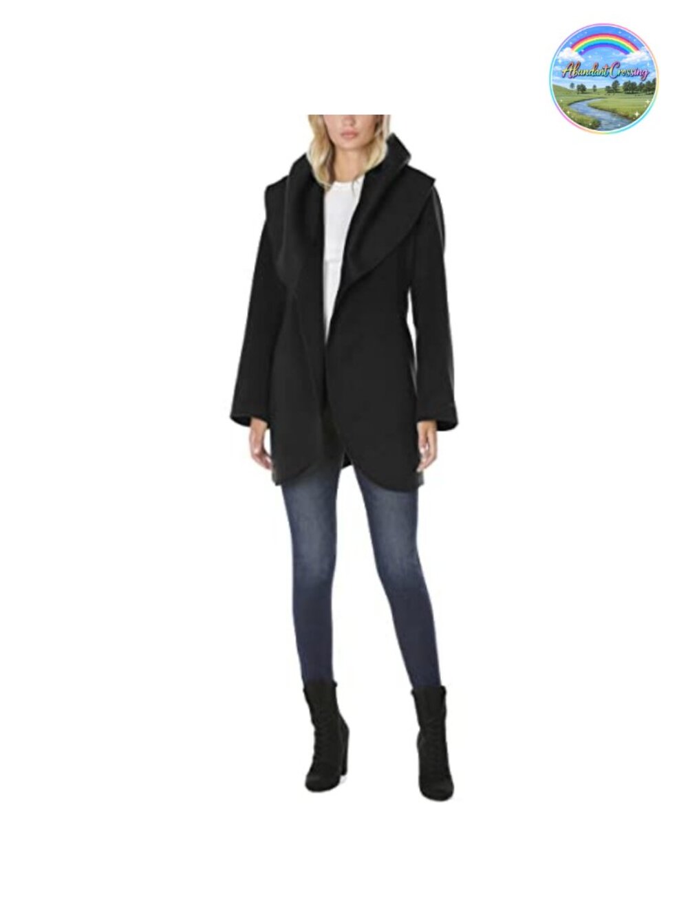 Wool Blend Peacoat Wrap Coat Removable Belt Scalloped Hem
